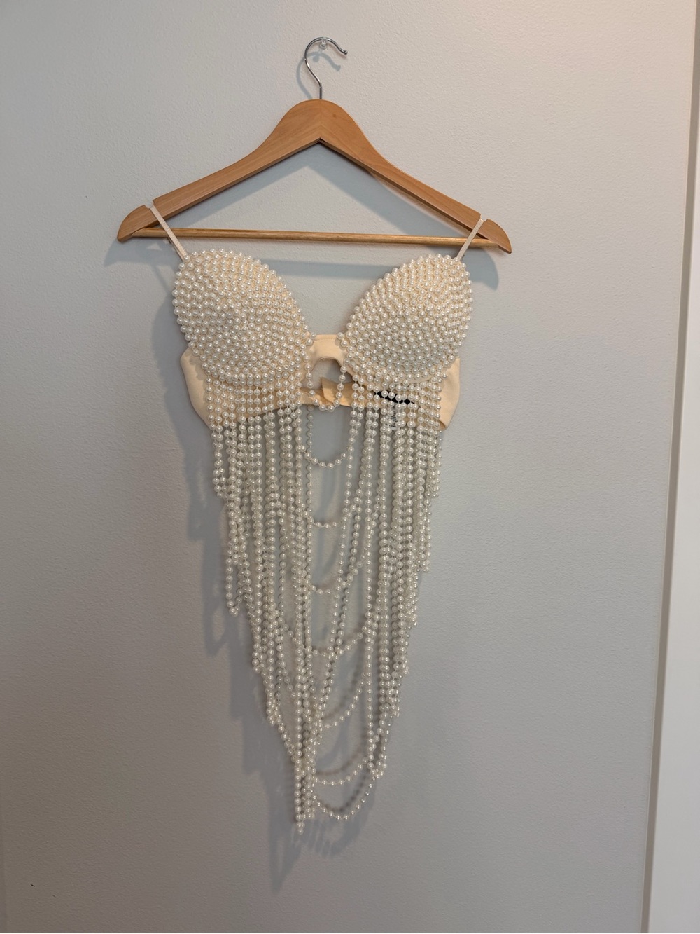 Fashion Nova Ivory Pearl Fringe Bra Top